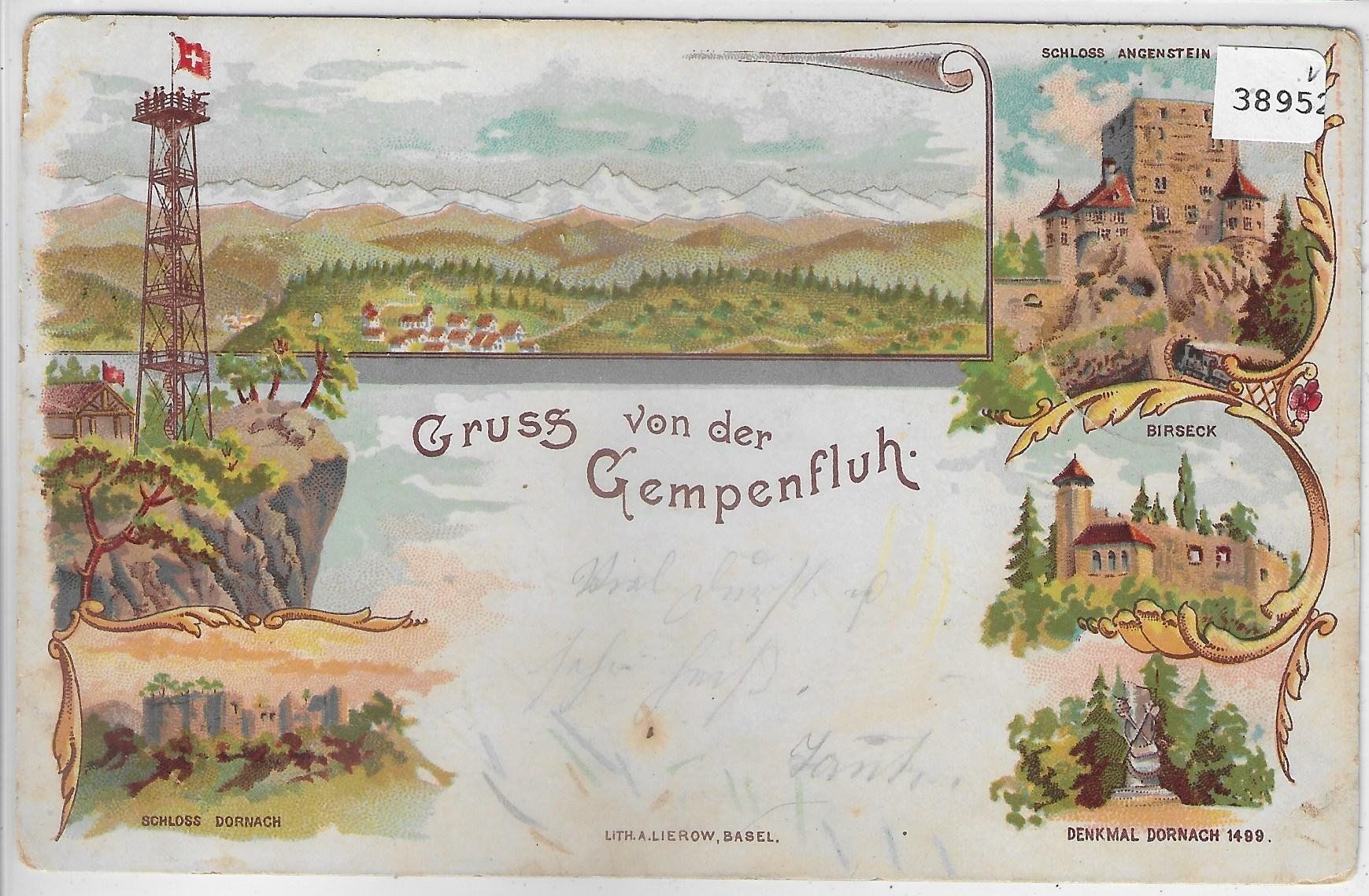 Cartoline postali: Gruss von der Gempenfluh - farbige Litho 1899 – Usato da Ettingen venduto da Kartenplanet