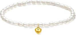 Süßwasserperle Armband 750er Gelbgold Herz Charm