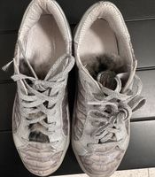 Silberne Damen Sneakers mit Fell, Grösse 36