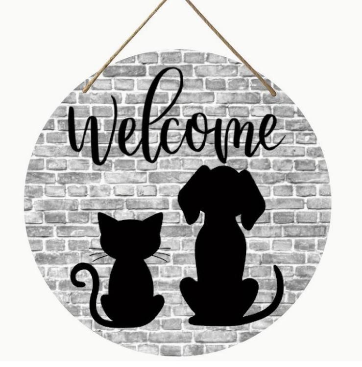 Schilder: Welcome Schild Hund / Katze (Holz) – Neu und originalverpackt aus Langenbruck von Gumsi