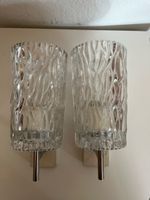 2er Set Vintage Wandlampen,  Glas, Chrom, Holz-Wand-Sockel