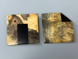 Holz Brosche Set, Loupe de marronnier - Ebenholz, Handarbeit