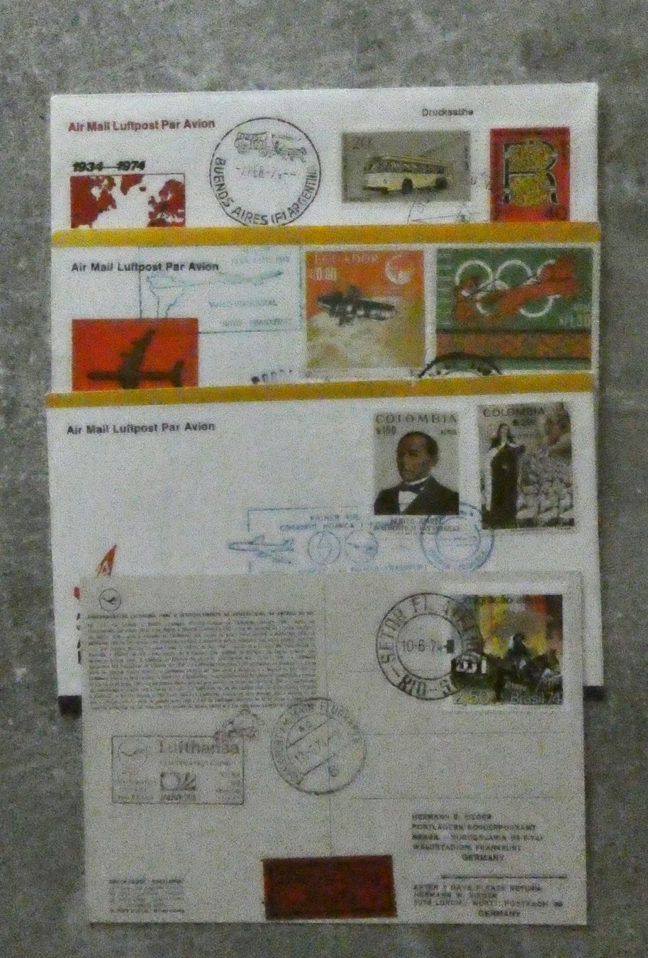 Tutti i francobolli: 4 Flugbelege 1973 und 1974 – Usato da Niederglatt ZH venduto da Fischer_stamps