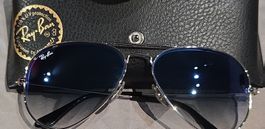 Sonnenbrille Ray-Ban Aviator silberfarben dunkelblau