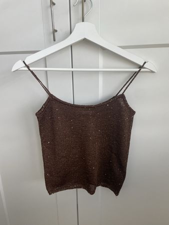 Glitzer Top braun mit Pailletten Gr. S