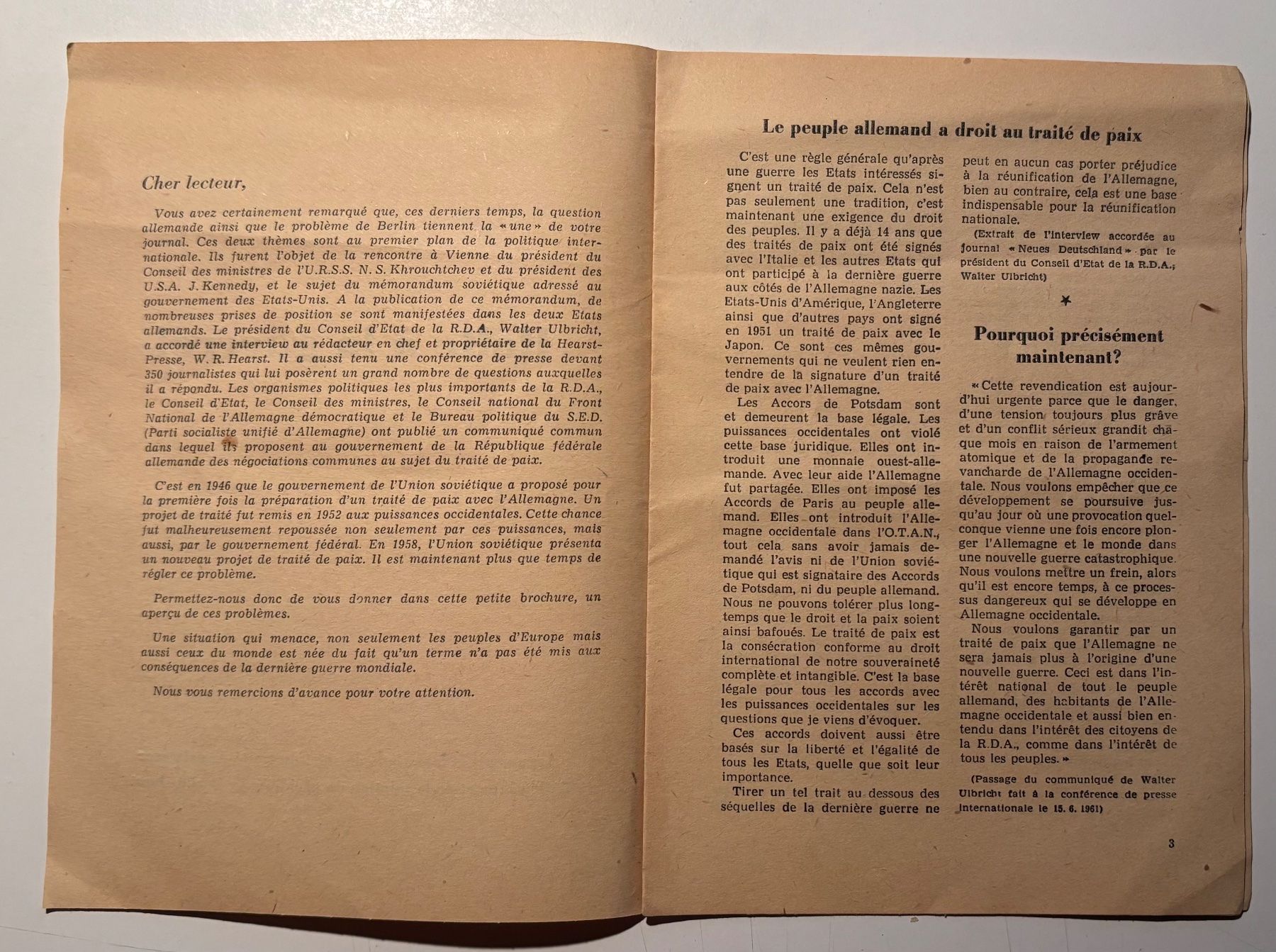Dokumente: Brochure "Halte à la guerre !" ...traité de paix... – Gebraucht aus Neuchâtel von gefdeneuch 2