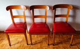 Antik Stühle Holz rot Leder 3 Stk