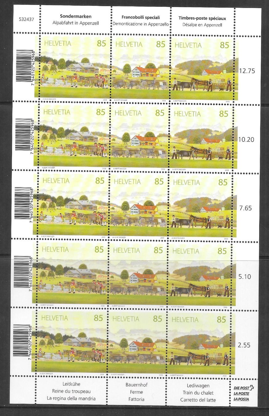 Tutti i francobolli: Kleinbogen OZ 178 Alpabfahrt ** 3.9.2009 – Nuovo (secondo la descrizione) da Olten venduto da clotaldi