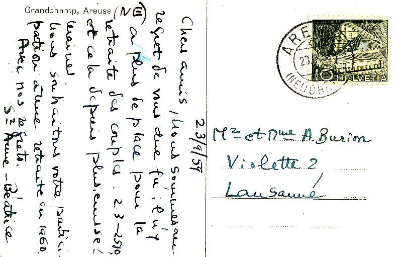 Cartoline postali: Grandchamp - Areuse + 1959 – Usato da Emmenbrücke venduto da teestube 1