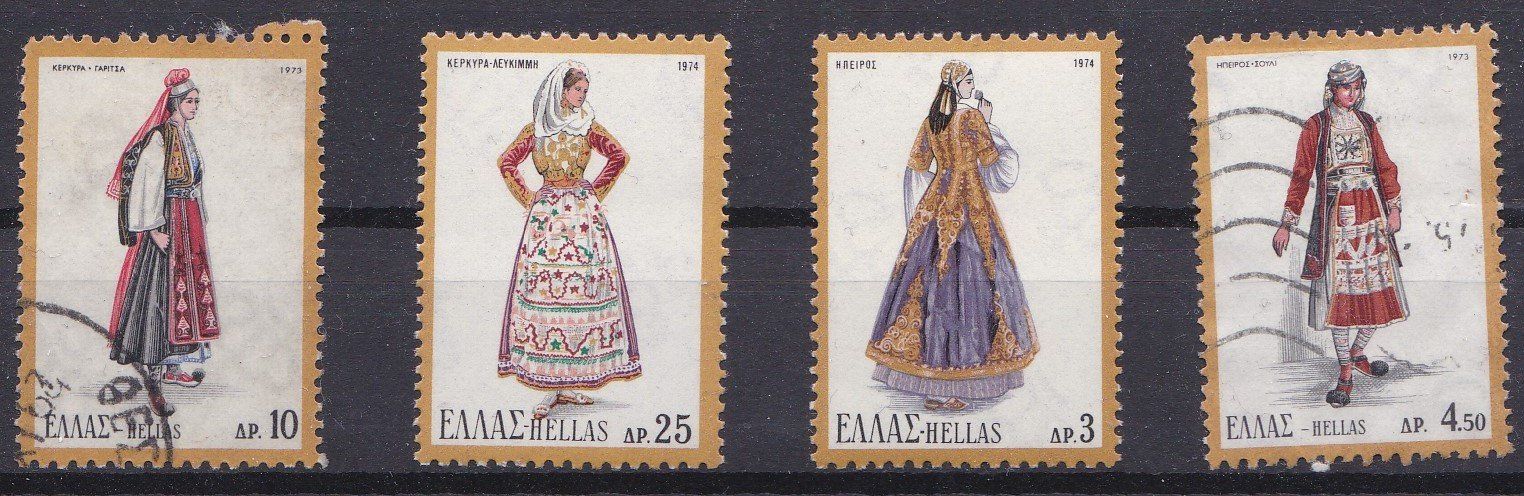 Tutti i francobolli: 4 Timbres Grèce, costumes traditionnels 1973/4 Obl. – Usato da Blonay venduto da Leglaude_01