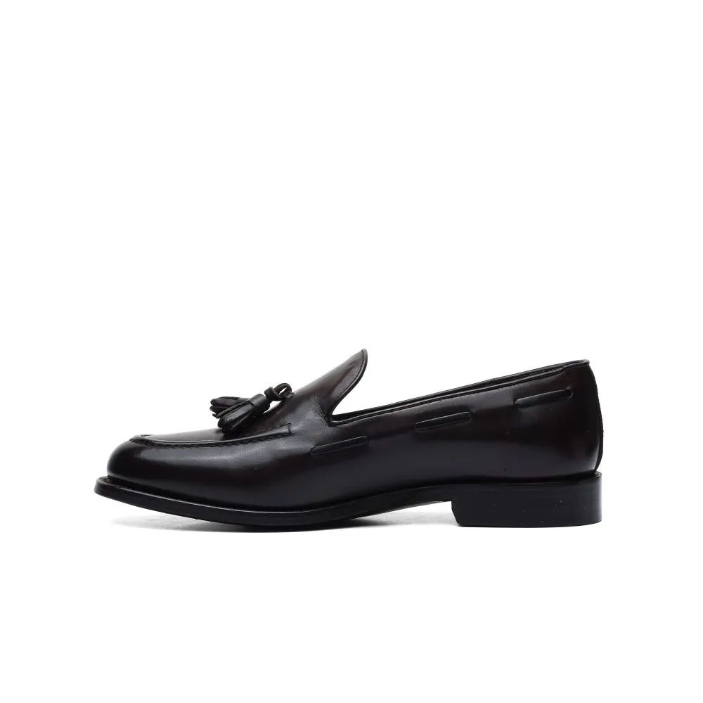 Tassel Loafer aus edlem dunkelbraunem Kalbsleder (Neu (gemäss ...