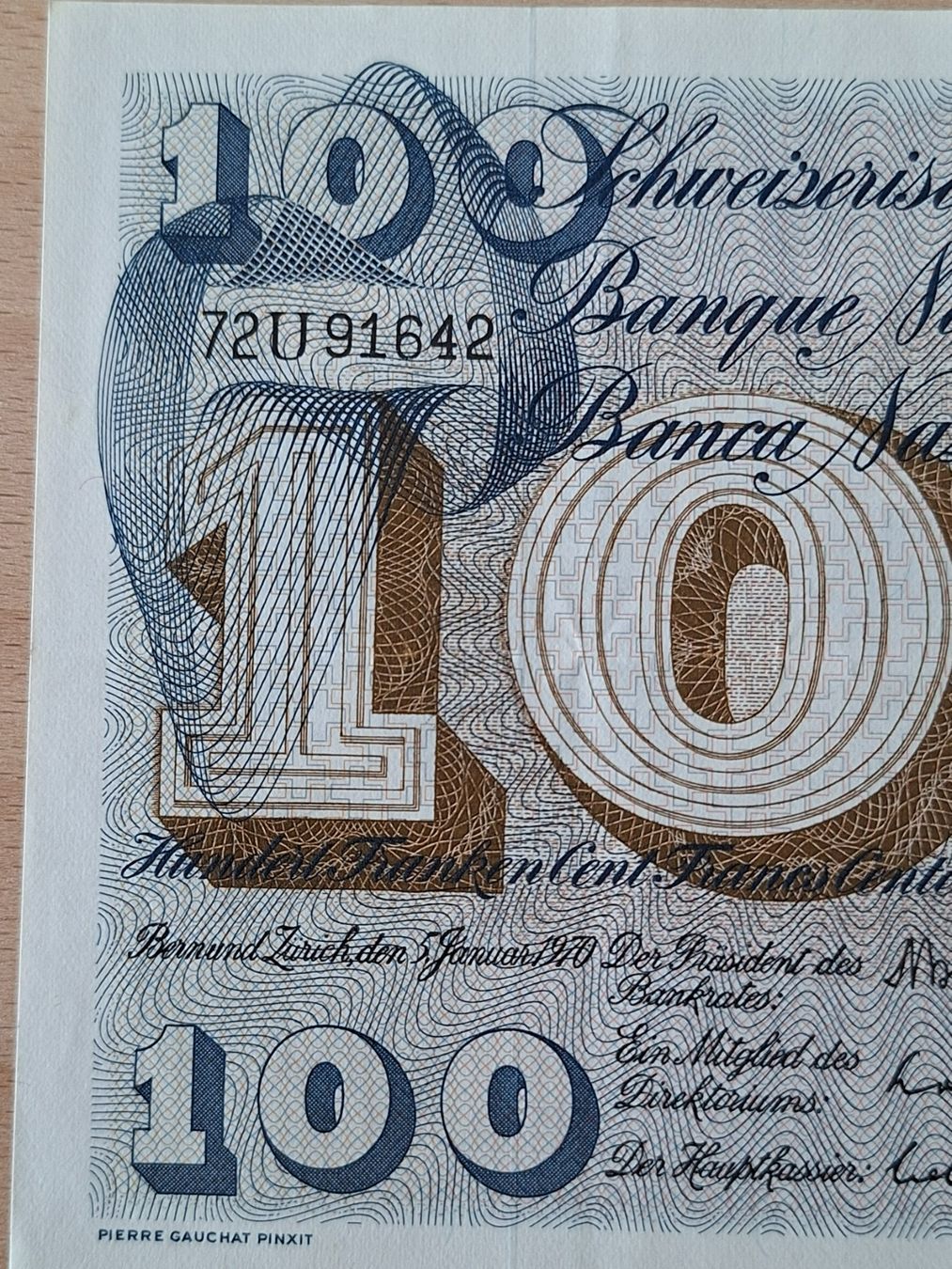 Banconote: Schweizer Banknote 100.00 Franken JG 1970 – Usato da Lohn-Ammannsegg venduto da Beo71 2