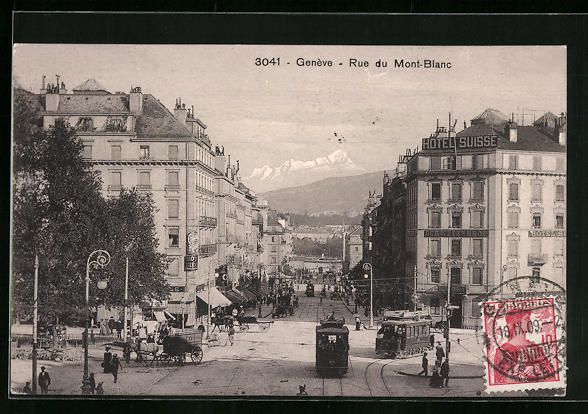 Cartoline postali: Genève, Rue du Mont-Blanc, Strassenbahn – Usato da Berlin venduto da bartko-reher