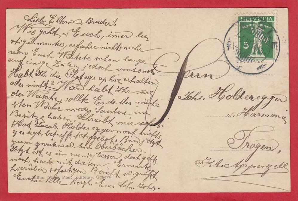 Cartoline postali: AIGLE LE PONT SUR LA GRANDE EAU 1914 – Usato da Grüningen venduto da Kartenlaube 1
