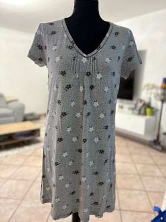 Camicia da notte grigio con fiori, maniche corte