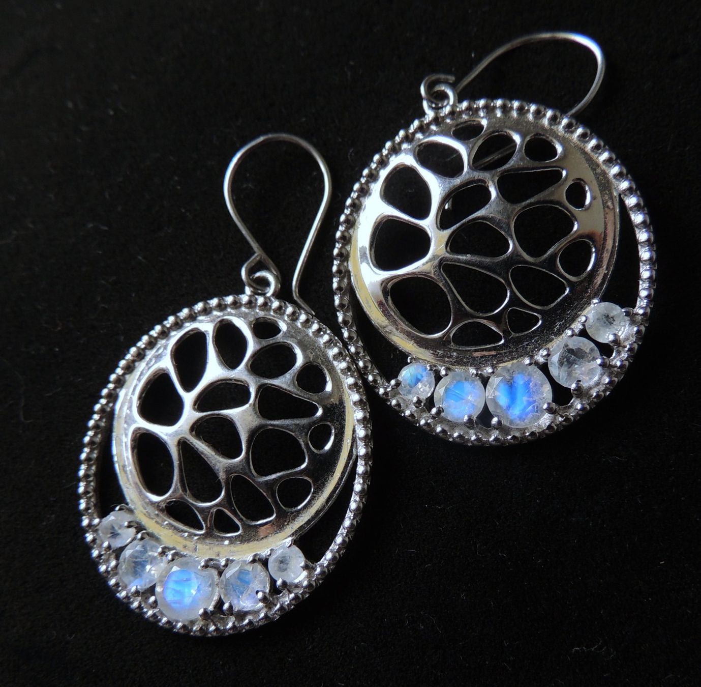 Boucles d'oreille: Silber 925 rainbow moonstone Ohrringe – Neuf (Voir description) à Waldenburg par schaller707 1