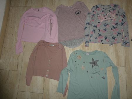 5x Langarmshirts und Strickjacke Mädchen Grösse 158/164
