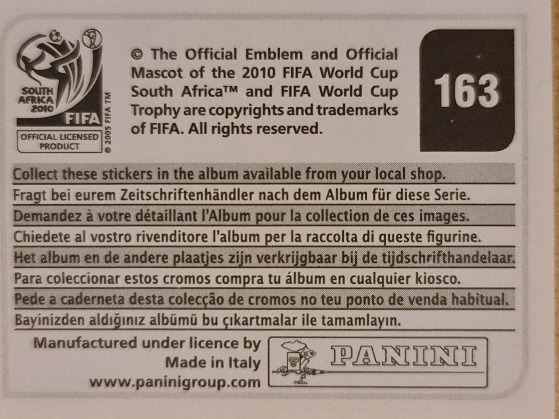 Panini Carte collezionabili: Panini WM 2010 Nr. 163 – Nuovo (secondo la descrizione) da Dintikon venduto da Prime-shop 1