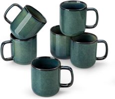 Kaffeetassen 6er Set 360 ml Steingut Grün Henkel Teetassen
