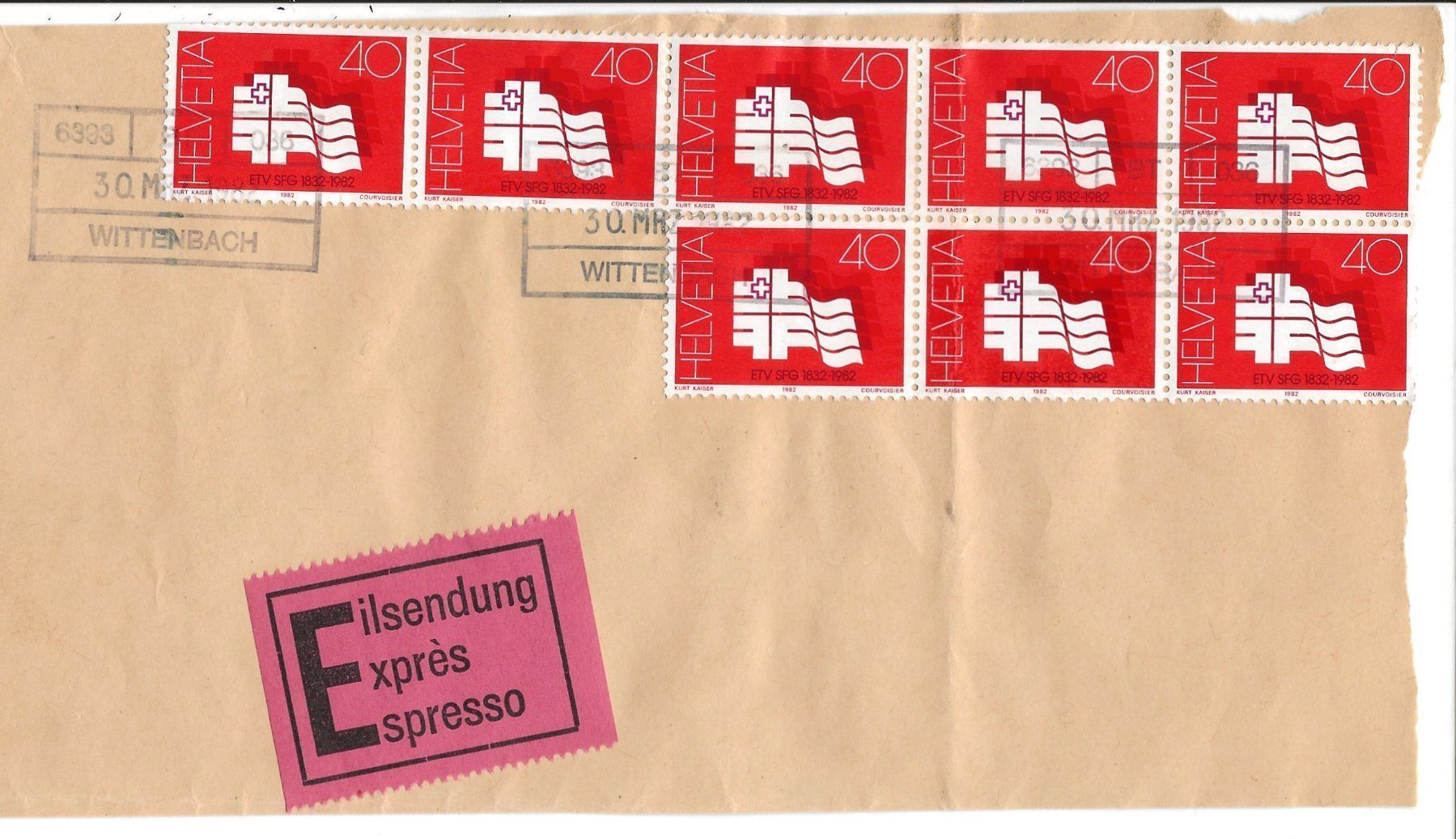 Alle Briefmarken: Schweiz, Wittenbach, Eilsendung, Frankatur, 1982 – Gebraucht aus Frauenfeld von Merk52
