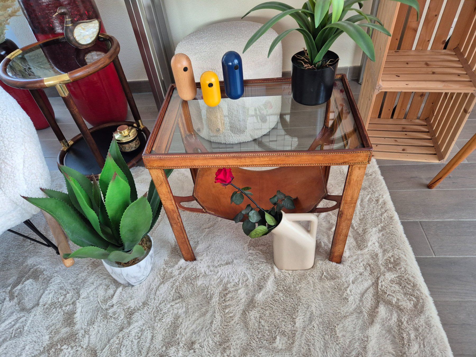 Tavoli: Table basse vintage cuir et verre – Usato da Fully venduto da tameab 4
