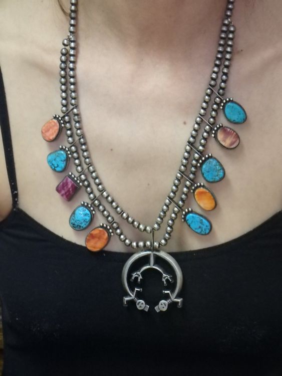 Indianerschmuck Kette Squash Blossom 925 Silber echte Türkis Kaufen