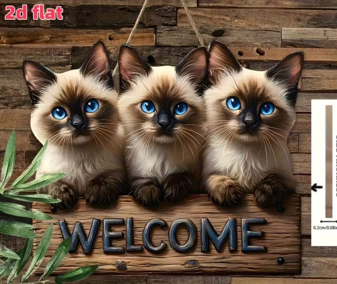 Insegne: Welcome Schild mit Siam Katzen (Holz) – Nuovo e nell'imballaggio originale da Langenbruck venduto da Gumsi