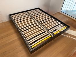 Bettrahmen mit Lattenrost 160x200 cm Eiche massiv, schwarz