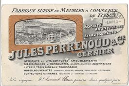 Cernier, Jules Perrenoud, Meubles, Ganzsache, 1908, RAR!