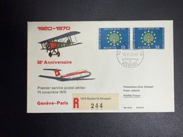 Swissair Sonderflugbrief Genf-Paris 1970