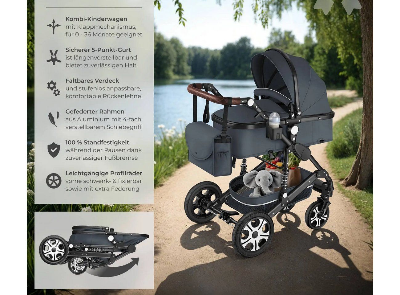 Carrozzine: Kombi-Kinderwagen Mats anthrazit – Nuovo (secondo la descrizione) da Steinhausen venduto da Retourenprofis 1