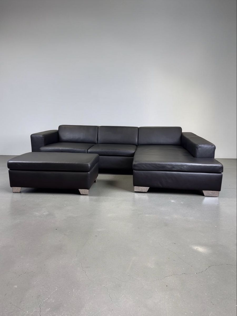 Divani: Ecksofa aus echtem Rindsleder, schwarz, mit Bettfunktion – Usato da Fehraltorf venduto da Sofalab.swiss 3