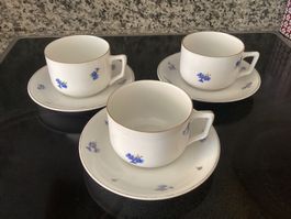 3 Kaffeetassen, Porzellan Kornblumen Motiv