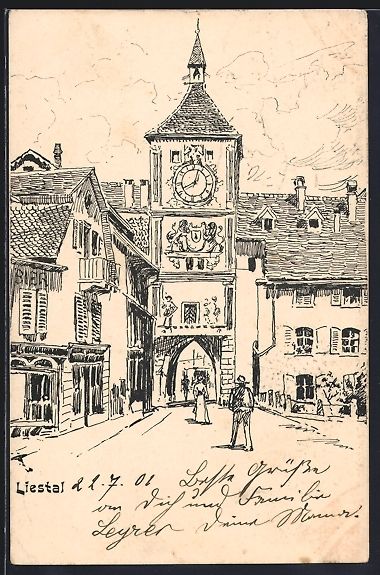 Ansichtskarten: Liestal, Blick durchs Obertor, 1901 – Gebraucht aus Berlin von bartko-reher