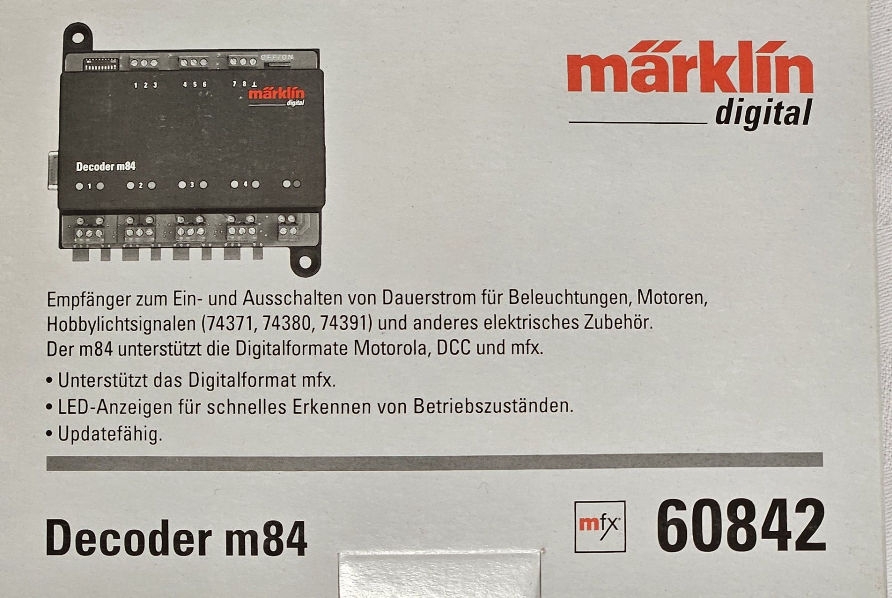 Märklin Modelleisenbahnen: Märklin 60842 Decoder m 84 für Dauerstrom – Neu und originalverpackt aus Breitenbach von