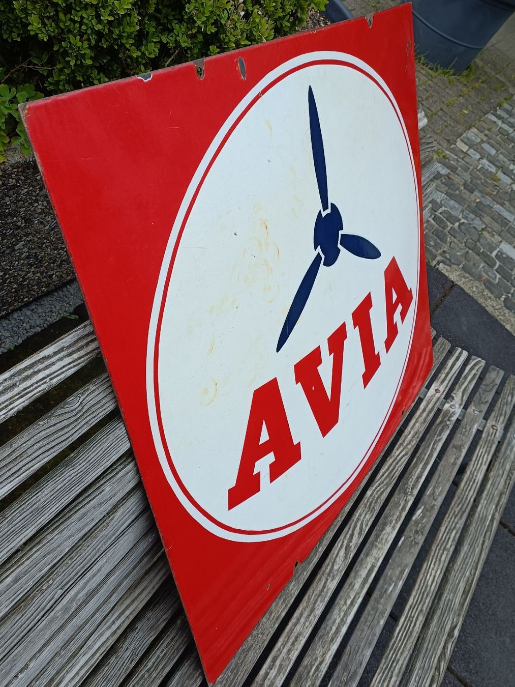 Avia Insegne: Grosses doppelseitiges original Emaille Schild / AVIA – Usato da Brugg AG venduto da Ente015 5