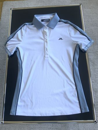 Damen Poloshirt J. Lindeberg, weiss mit blau, Gr. S