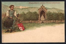 Litho Stans, Unterwaldnerin in Tracht vo