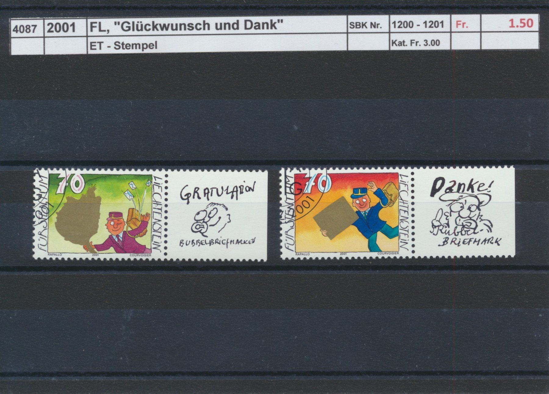 Tutti i francobolli: 2001 FL, "Glückwunsch und Dank", ET - Stempel – Usato da Winterthur venduto da Zupogeru