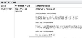 2 billets Easy Jet GE-Olbia (Sardaigne) A/R 8.7-22.7.2025
