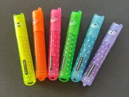 6 Textmarker Bär Design 6 Farben neu