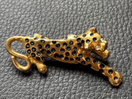 Magnifique broche panthère dorée et noire, 5cm, style vin...