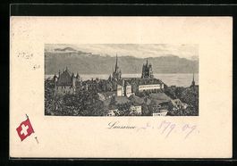 Lausanne, Teilansicht mit Schloss, Wappe