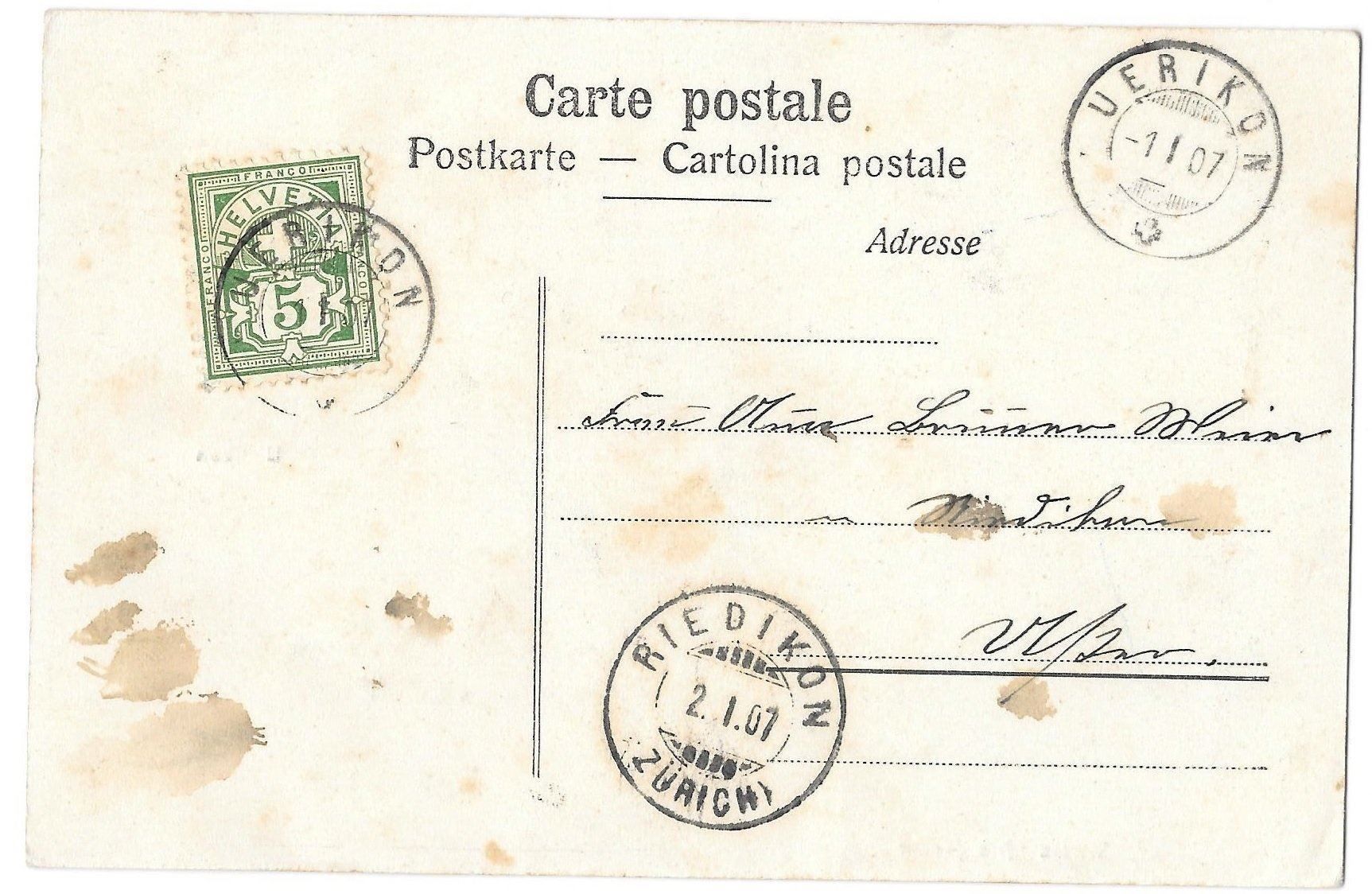 Cartoline postali: Uerikon 3 Bilder mit Wirtschaft Hecht etc. – Usato da Olten venduto da clotaldi 1