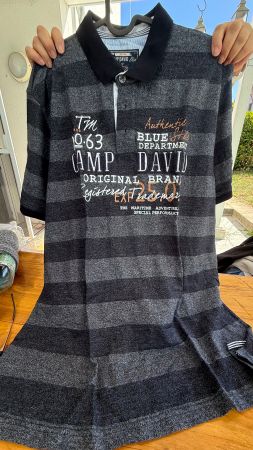 Camp David Blue Poloshirt Gr. 3XL Grau-Schwarz Gestreift