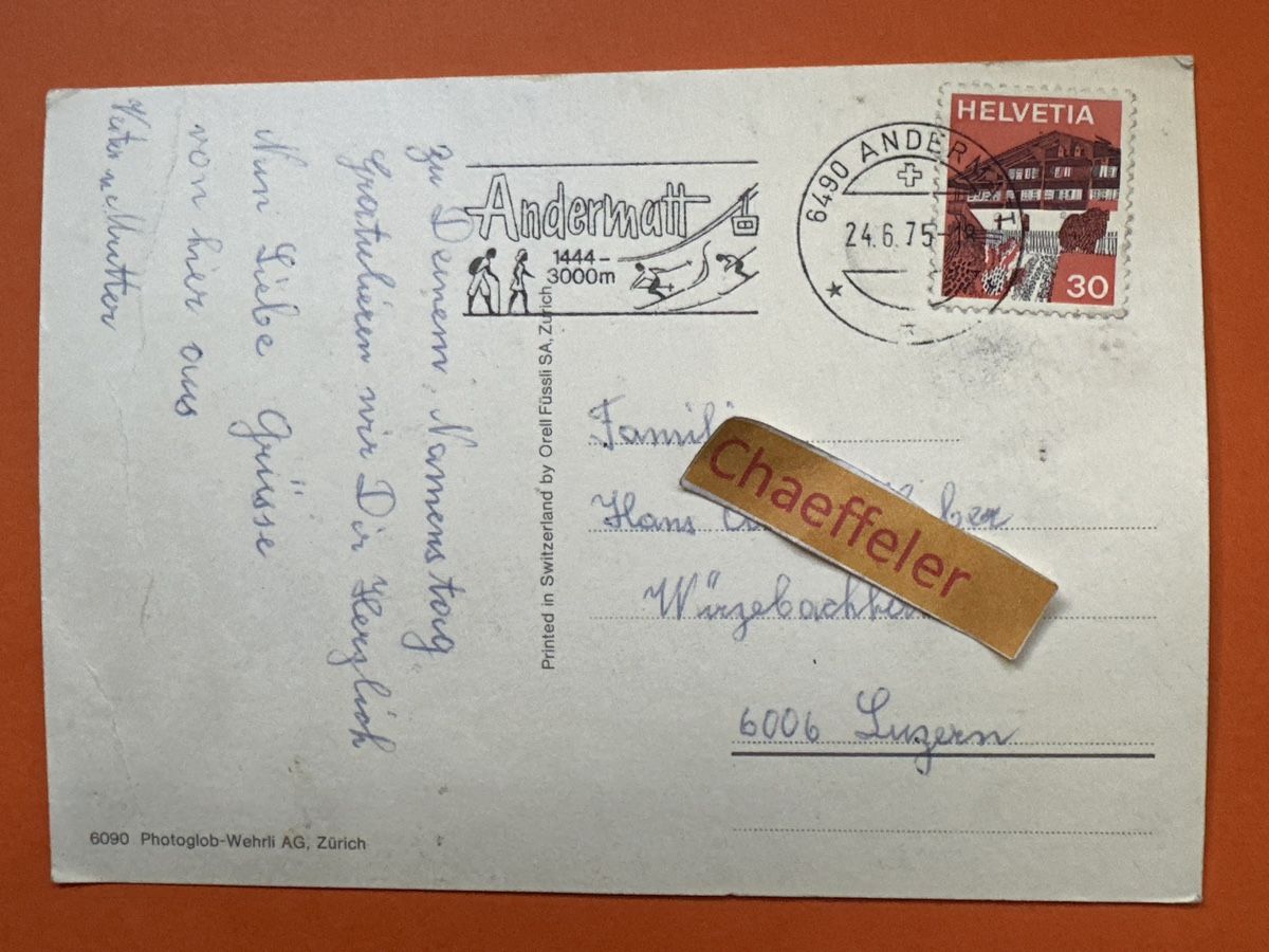 Cartes postales: 1975 Andermatt – D'occasion à Zürich par Chaeffeler 1