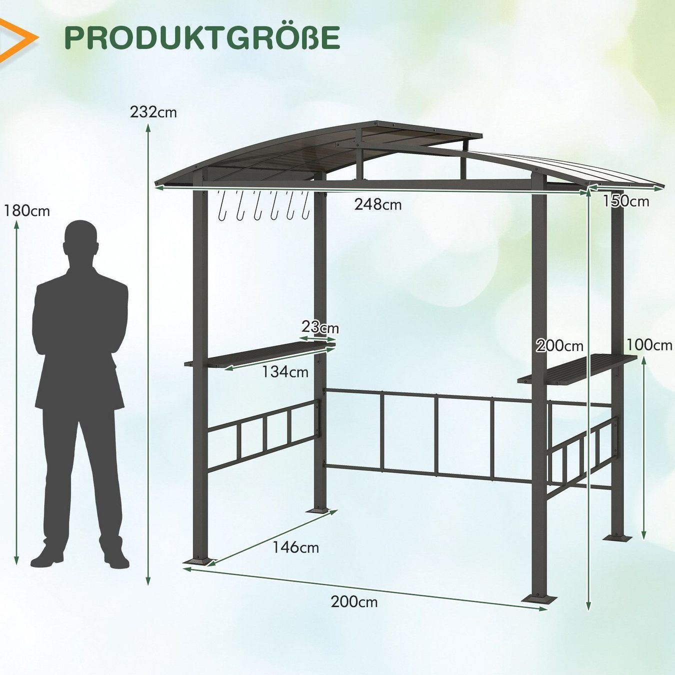 Casette da giardino & serre: Costway Grillpavillon 248x150x232cm – Nuovo e nell'imballaggio originale da Bottighofen venduto da zaap 7