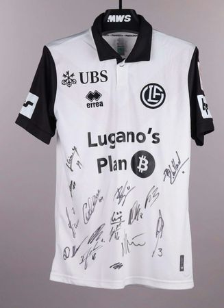 FC Lugano MatchWornShirt Trikot Handsigniert