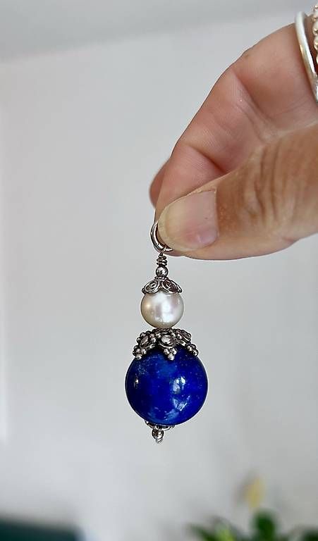 Pendentifs: anhänger mit lapislazuli silber und perle – Neuf avec emballage d'origine à flims dorf par schmetterling61281 2