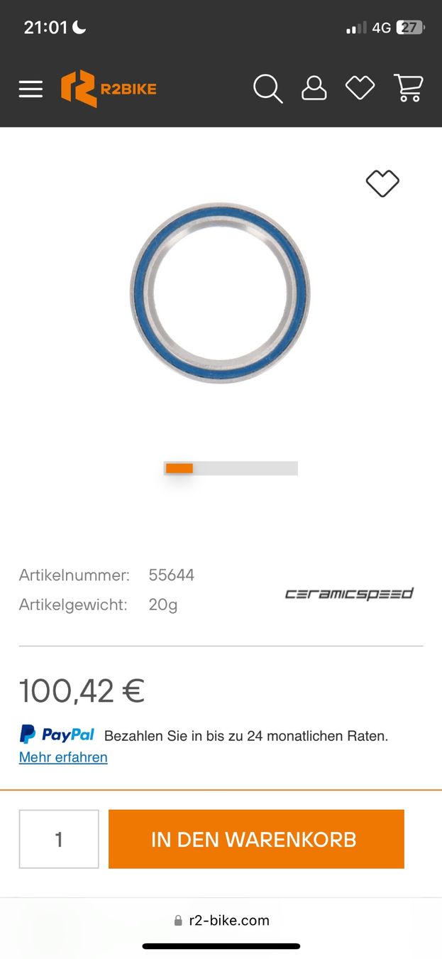 Pezzi di ricambio: Ceramicspeed SLT oberes Steuerlager – Usato da Einsiedeln venduto da Bikegeek 1